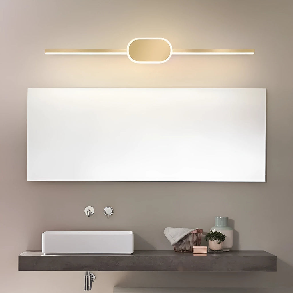Modern wall-mounted bathroom mirror cabinet with integrated LED makeup lights around the edge.