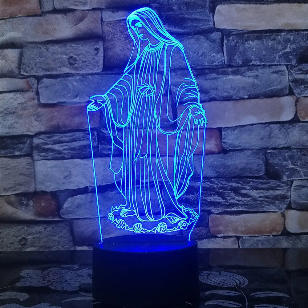 3D LED night light with colourful dual-ring pattern on a thin acrylic panel and ABS base.