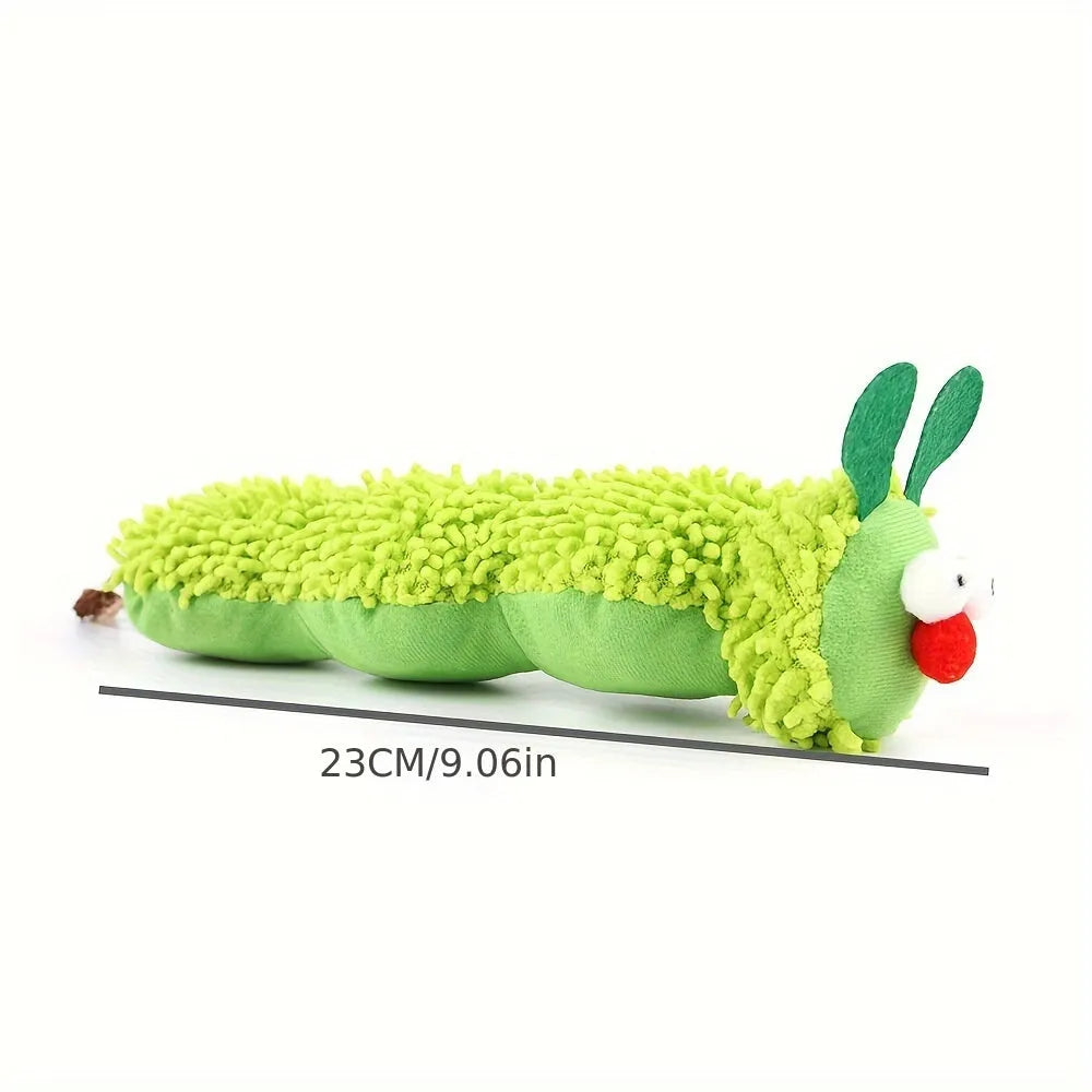 Green plush interactive cat toy pillow measuring 24cm with electronic sports design