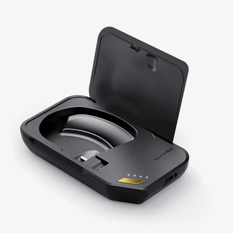 Sweatproof wireless earphones in black gold, black silver, white gold, and box colour options on a charging case.