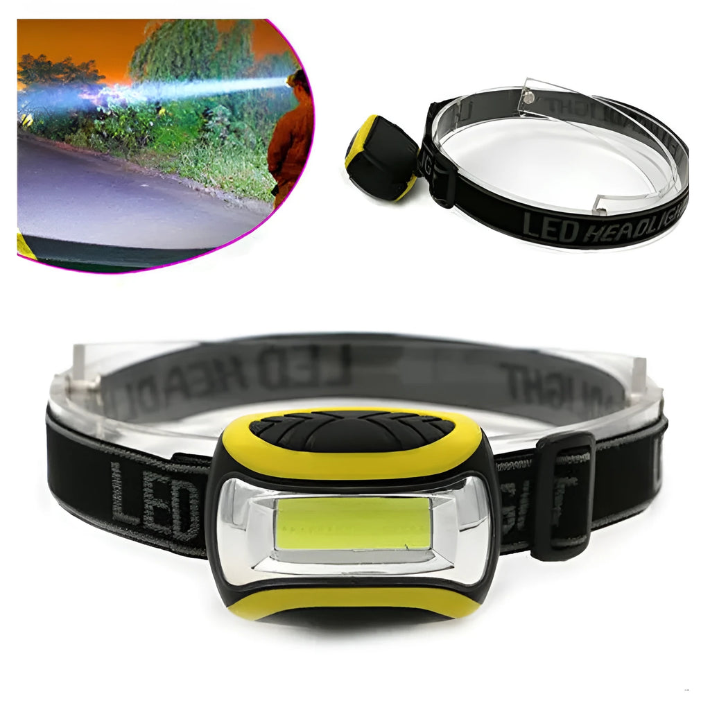 Yellow plastic three-speed COB headlamp for outdoor night riding and mountaineering.