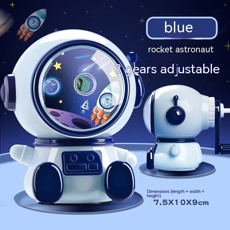 Blue astronaut pencil sharpener manual operation children's stationery