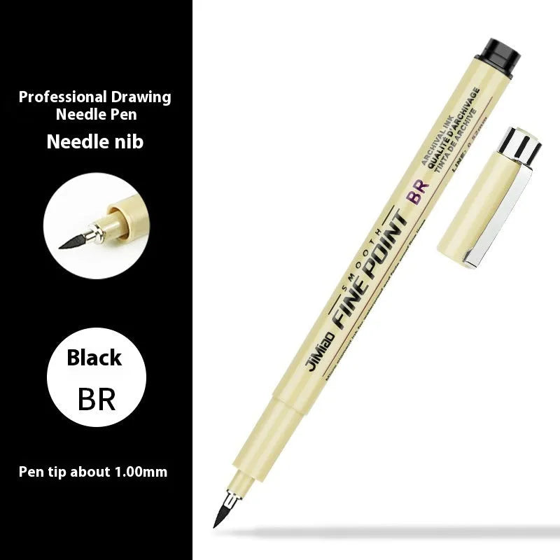 Waterproof cartoon design needle drawing pen with black ink refill and 133mm plastic body