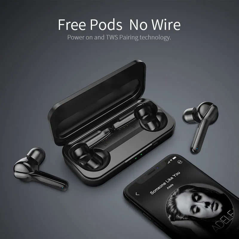 Black and white true wireless Bluetooth earbuds with IPX5 waterproof rating