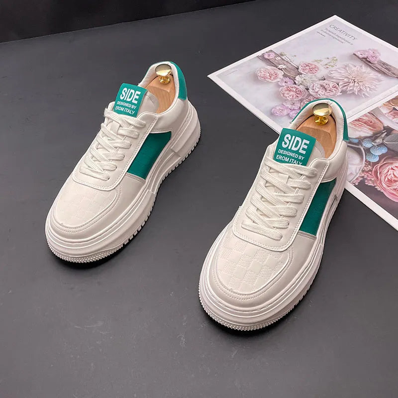 Unisex sports casual shoes with cloth upper and rubber foam sole in white, green, and black colours