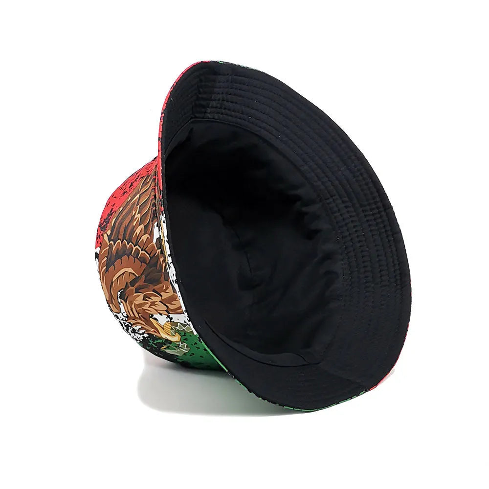 Retro Eagle print polyester bucket hat with dome crown in M size