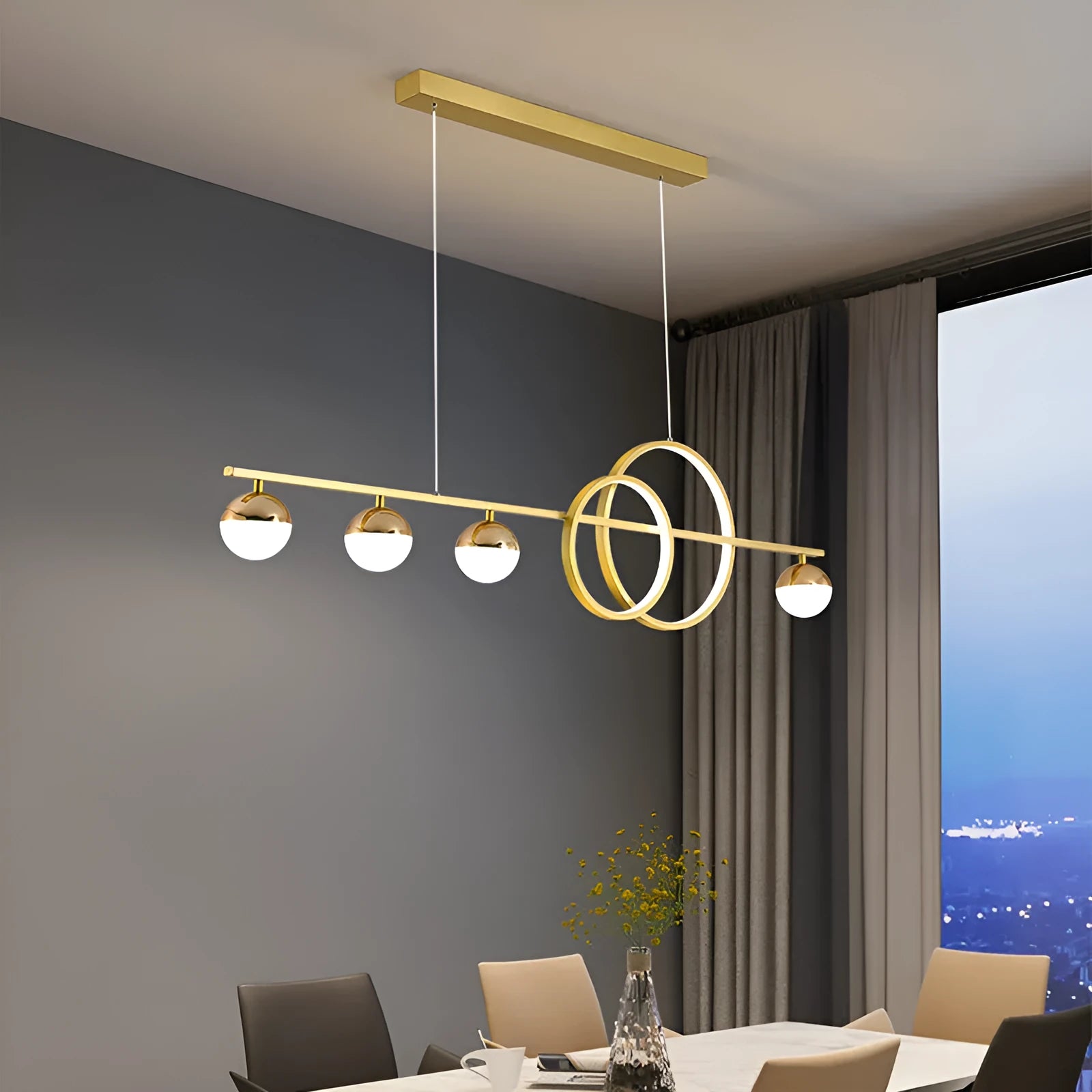 Rectangular aluminium ceiling light in black or gold finish with remote dimming, shown in 80cm, 95cm, and 120cm sizes.