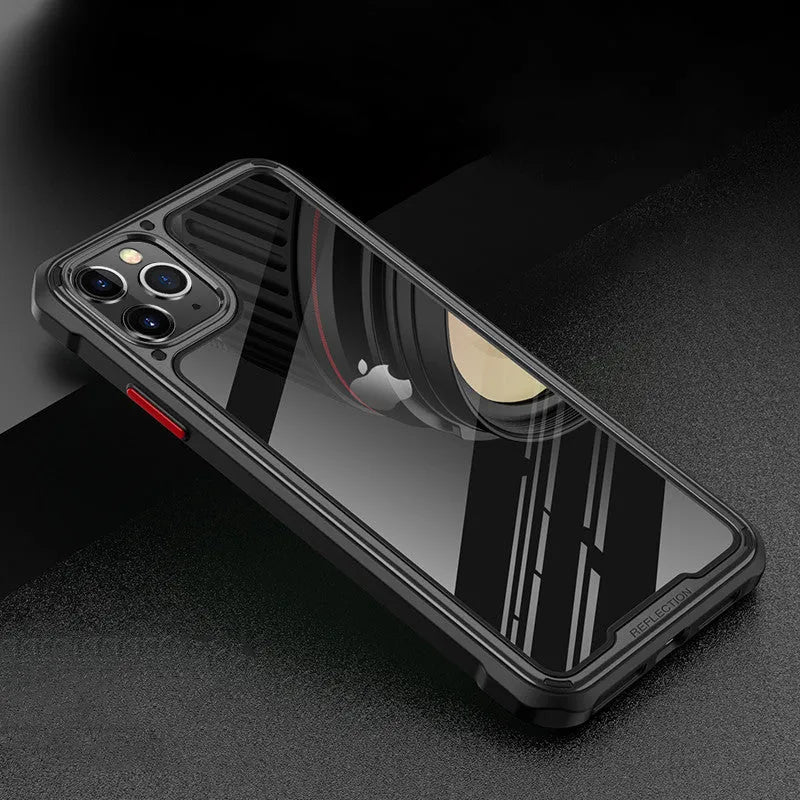 Transparent silicone phone case for iPhone 11 Pro Max in silver colour showing back and side view.