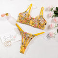 Floral pattern mesh bra with steel ring T-back in multiple colours