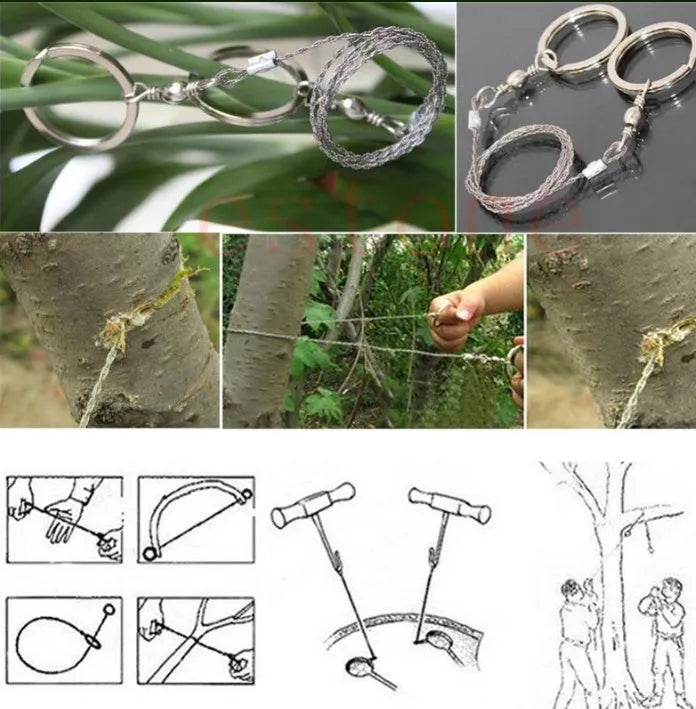70cm stainless steel survival wire saw with pull ring and hoop handles for outdoor cutting