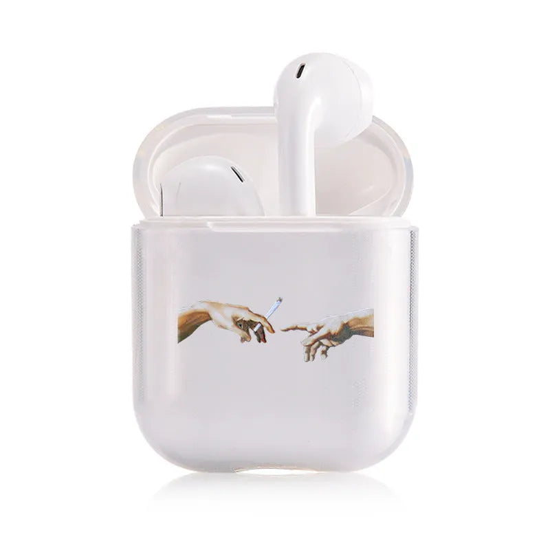 Transparent clear plastic protective cover for Apple AirPods case showing original colour through cover