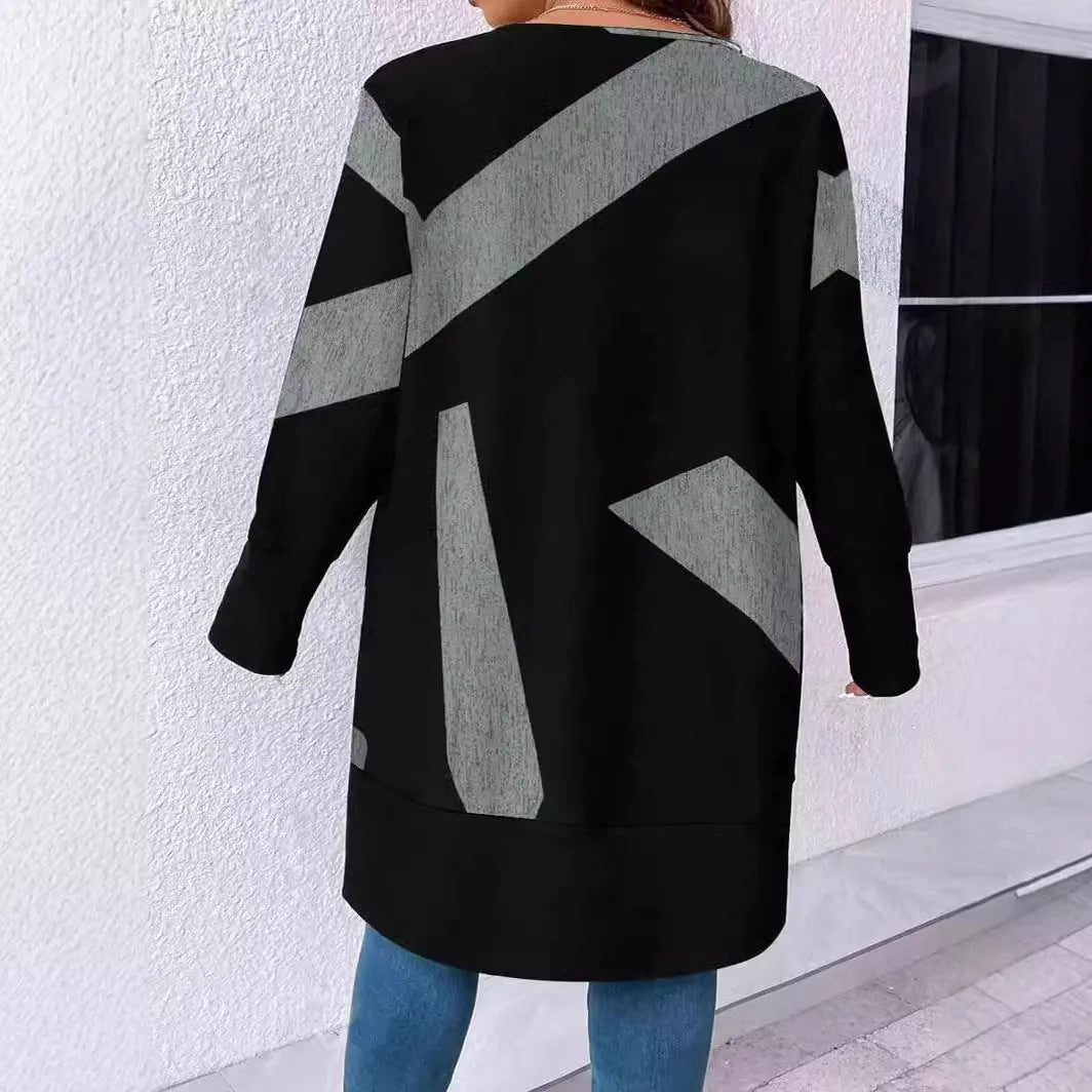 Black plus size knitwear cardigan coat with button stitching and loose casual fit