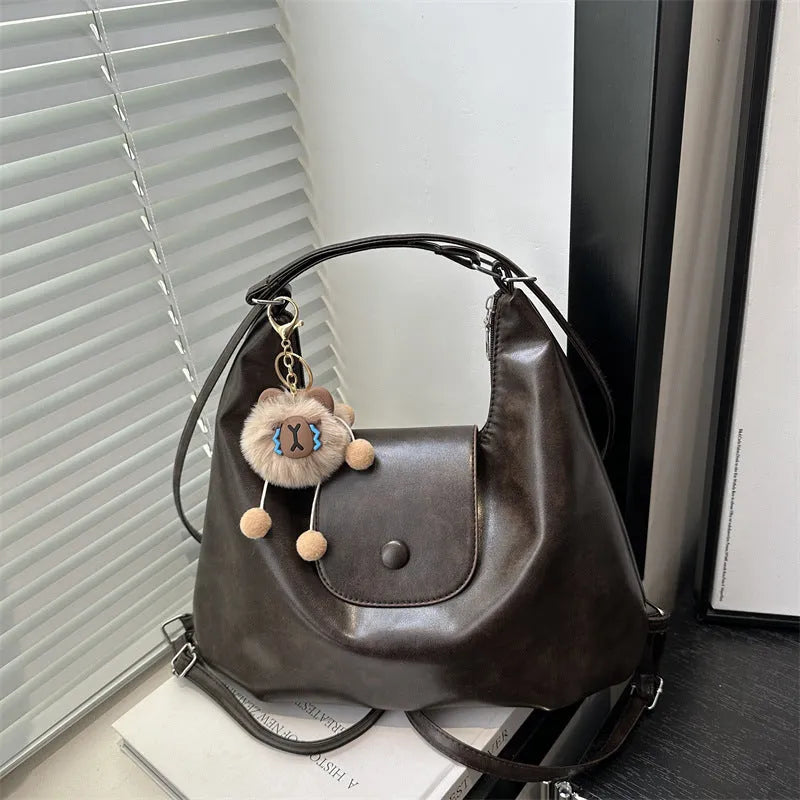 PU leather women's shoulder bag in urban style with mobile phone compartment