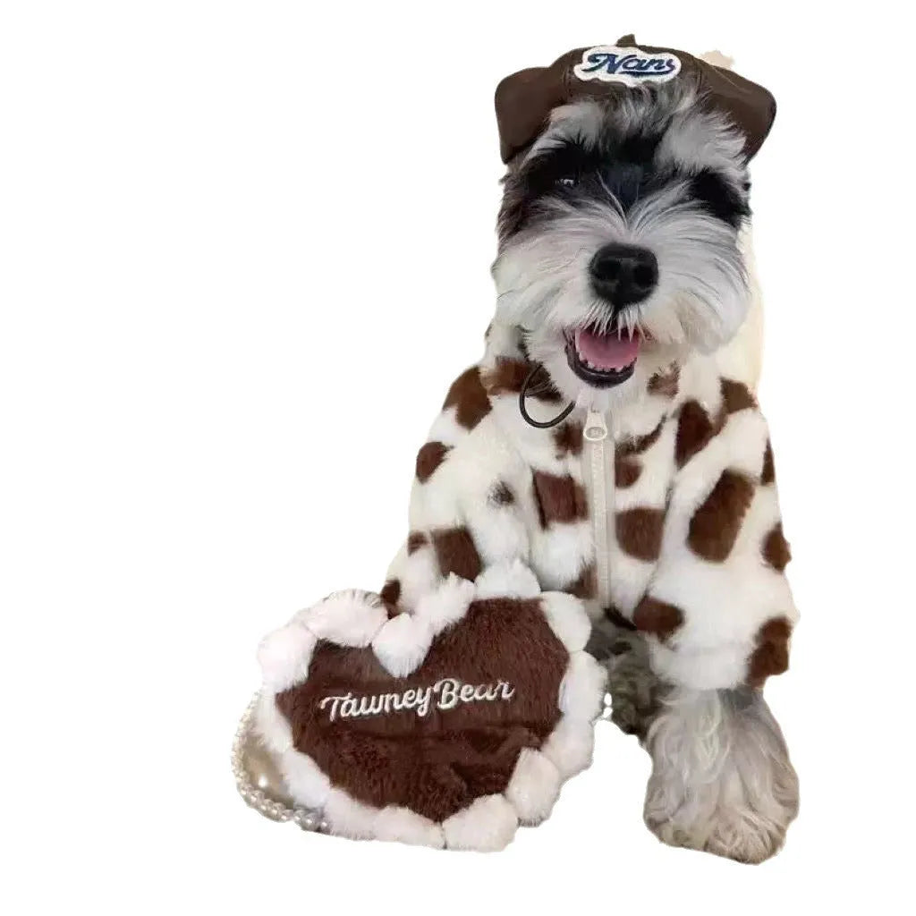 Polyester warm coat for small breed dogs in British style with brown or pink colour options