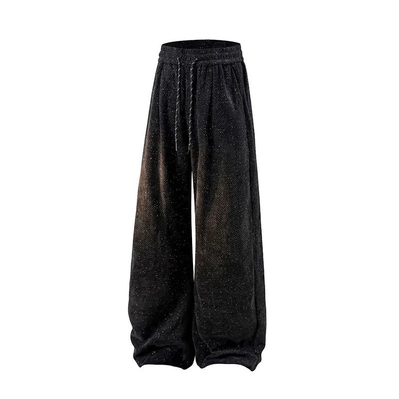 Men's lightweight straight-leg casual trousers with fleece lining and an elastic waistband.