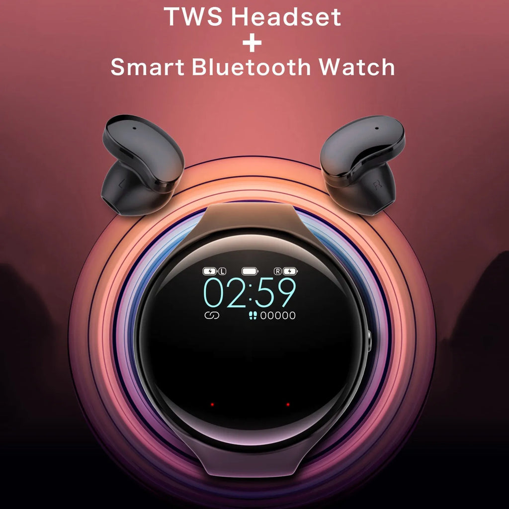 Black detachable smart bracelet and Bluetooth headset combo on a wrist, showing colour screen.