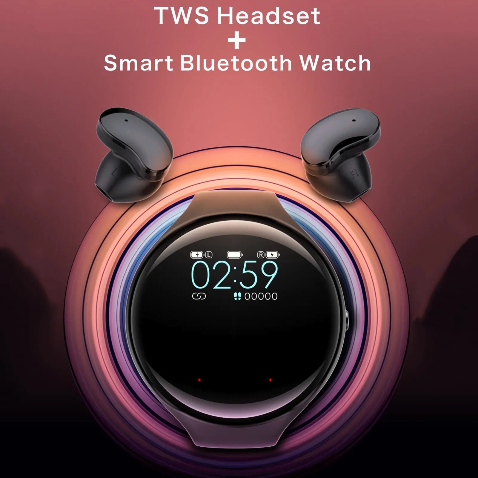 Black detachable smart bracelet and Bluetooth headset combo on a wrist, showing colour screen.