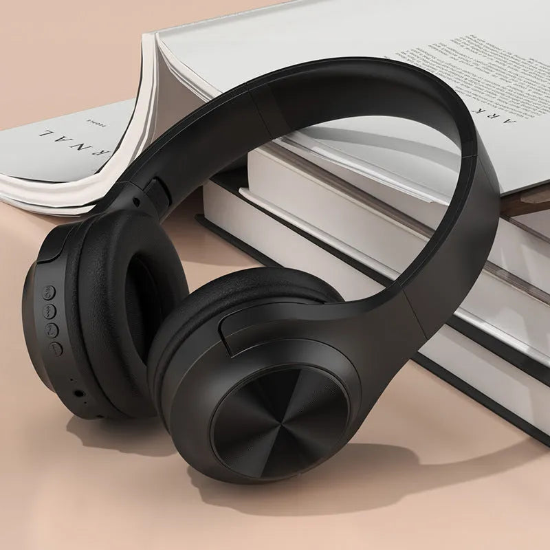 Wireless Bluetooth headset in chalk black colour showing creative design and head-mounted style