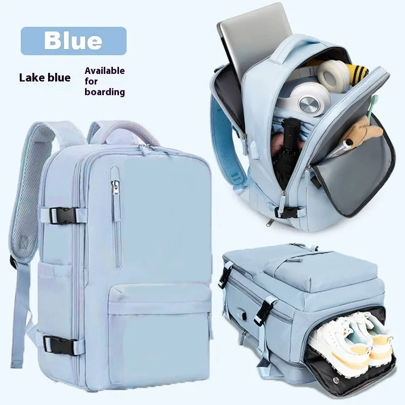 Women's large capacity Oxford cloth luggage backpack with curved straps in light grey colour