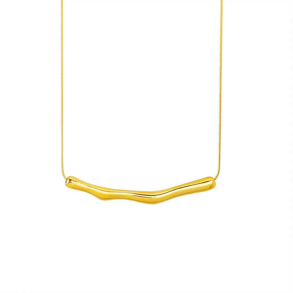 Titanium steel women's necklace with irregular pleated texture in gold or steel electroplated finish