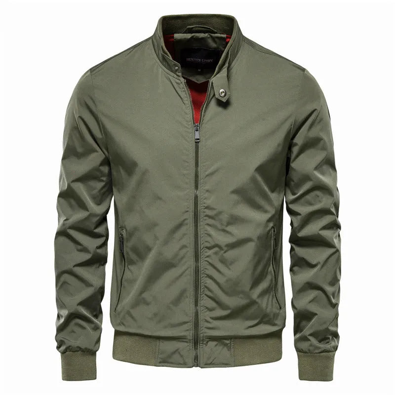 Men's thin casual jacket in polyester fibre showing dark blue, black and army green colour options