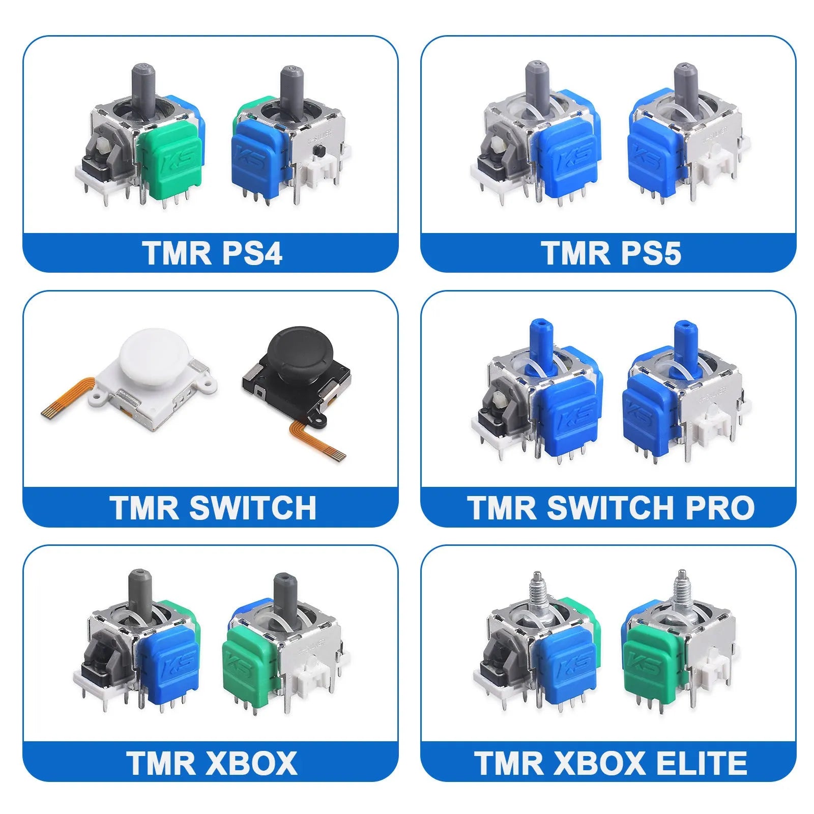 Hall effect electromagnetic joystick replacement module for PS5, Xbox, and Nintendo Switch Pro controller repair.
