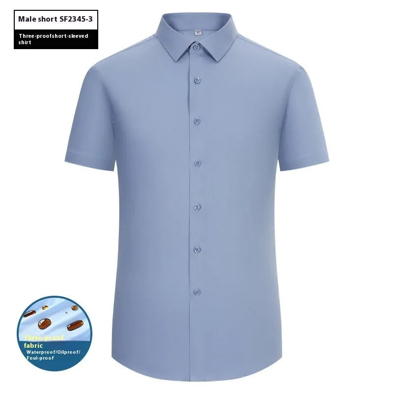 Men's bamboo fibre short sleeve business shirt with square collar in slim fit