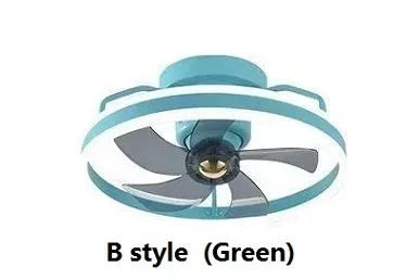 Modern white ceiling fan with integrated light and five PC blades, shown in a bedroom setting.