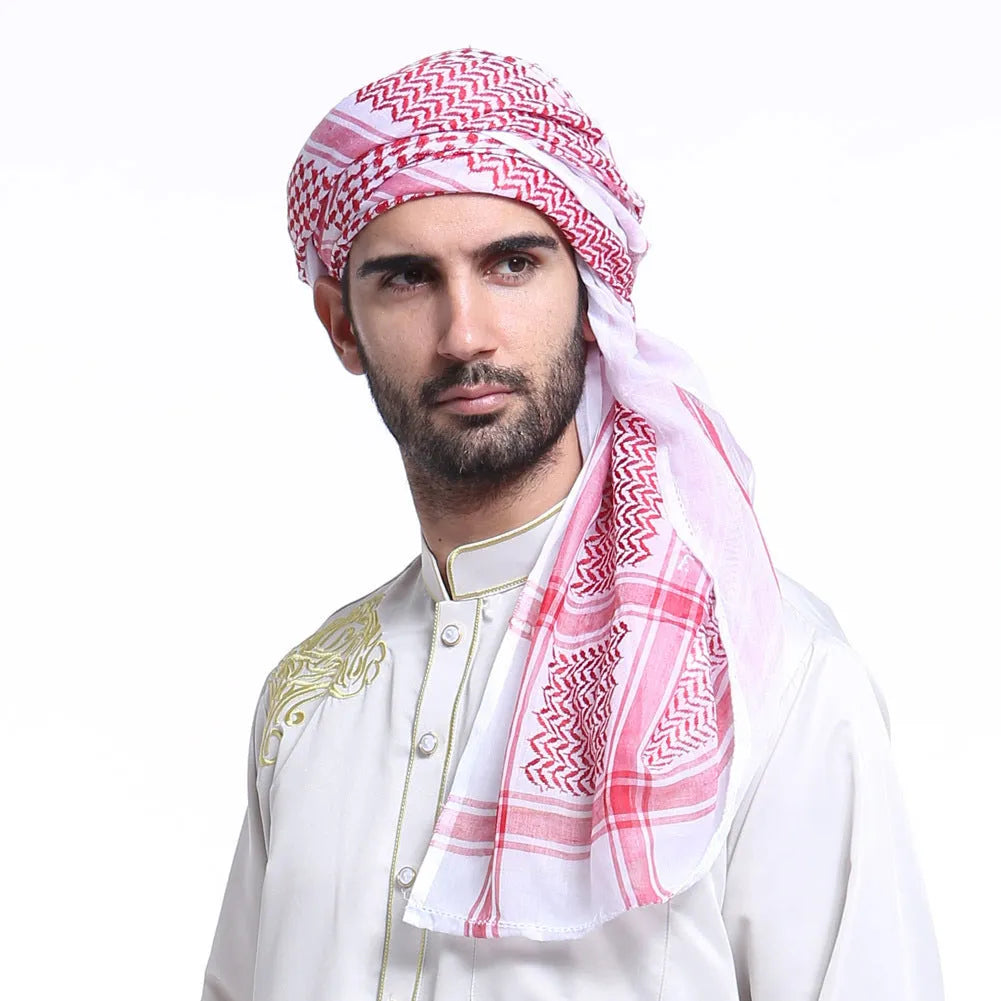 Muslim men's headscarf in red with dome crown style made from warp-knitted polyester fabric