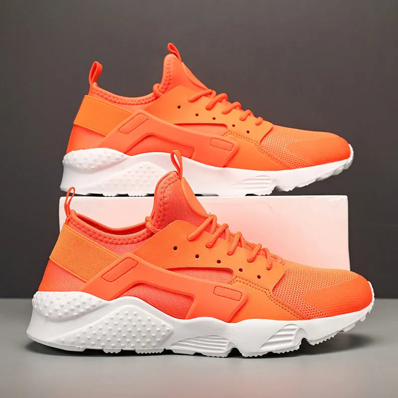 Men's mesh casual shoes in fluorescent colour with cross strap and lace-up closure
