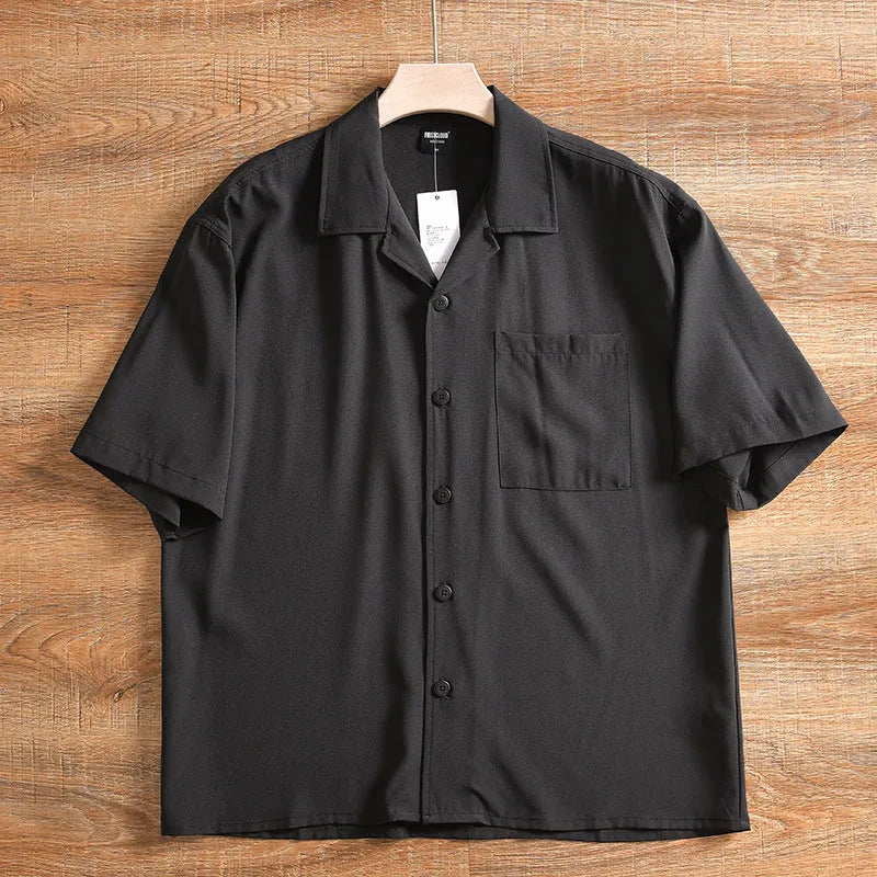 Men's lightweight pure cotton short sleeve shirt in loose fit with Japanese fresh style