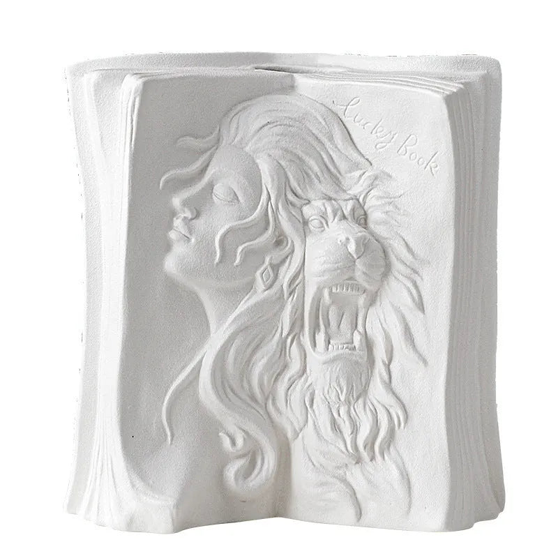 Glazed ceramic book stand sculpture in one of four modern styles: Lover, Dancer, Beauty and Beast, or Brushed Face.