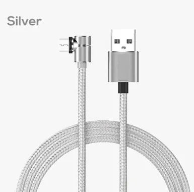 Black magnetic charging cable with aluminium housing and LED light indicator showing magnetic connectors
