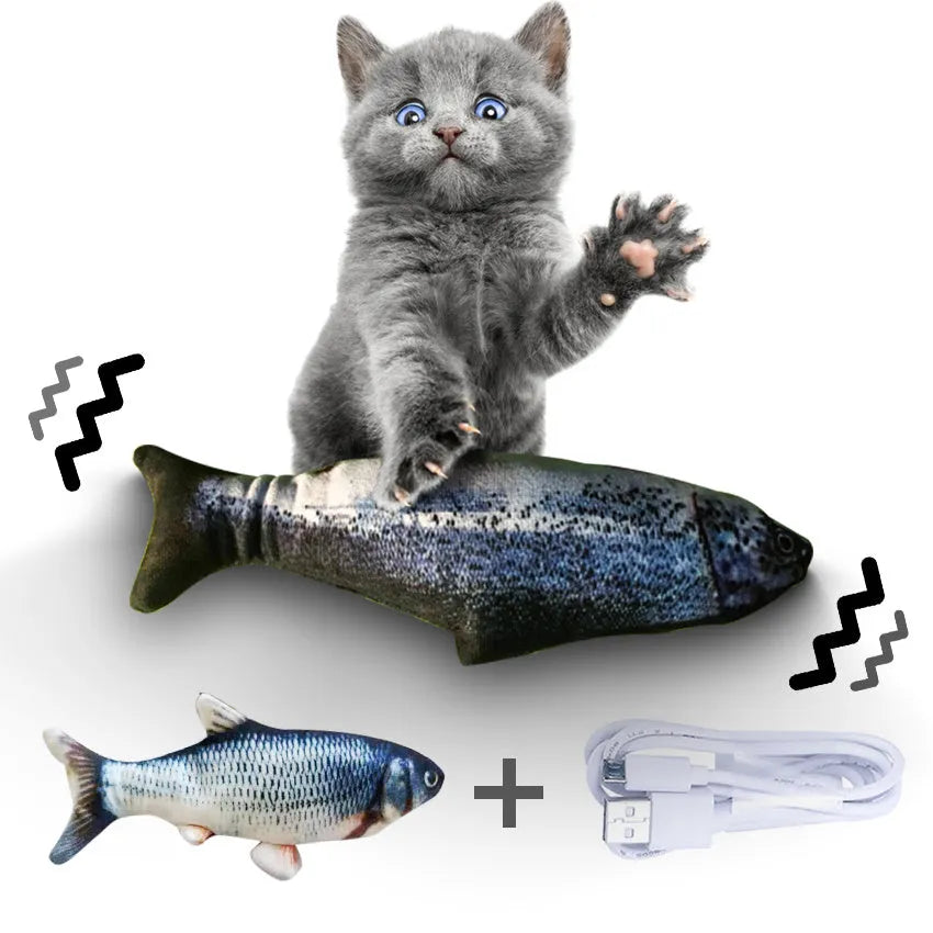 USB rechargeable electric jumping fish simulation cat toy, 30 cm long in multicolor options.