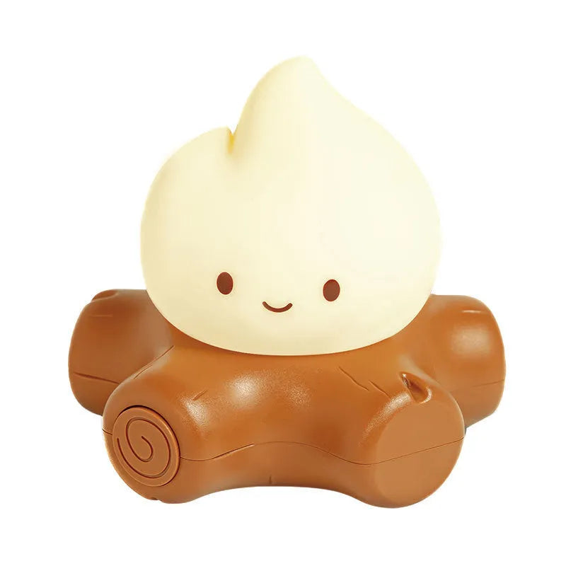 Cartoon-style silicone night lamp with ABS shade, showing yellow light and compact portable design.