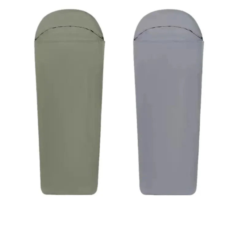 Blue and green adult mummy camping sleeping bag with nylon construction and portable design