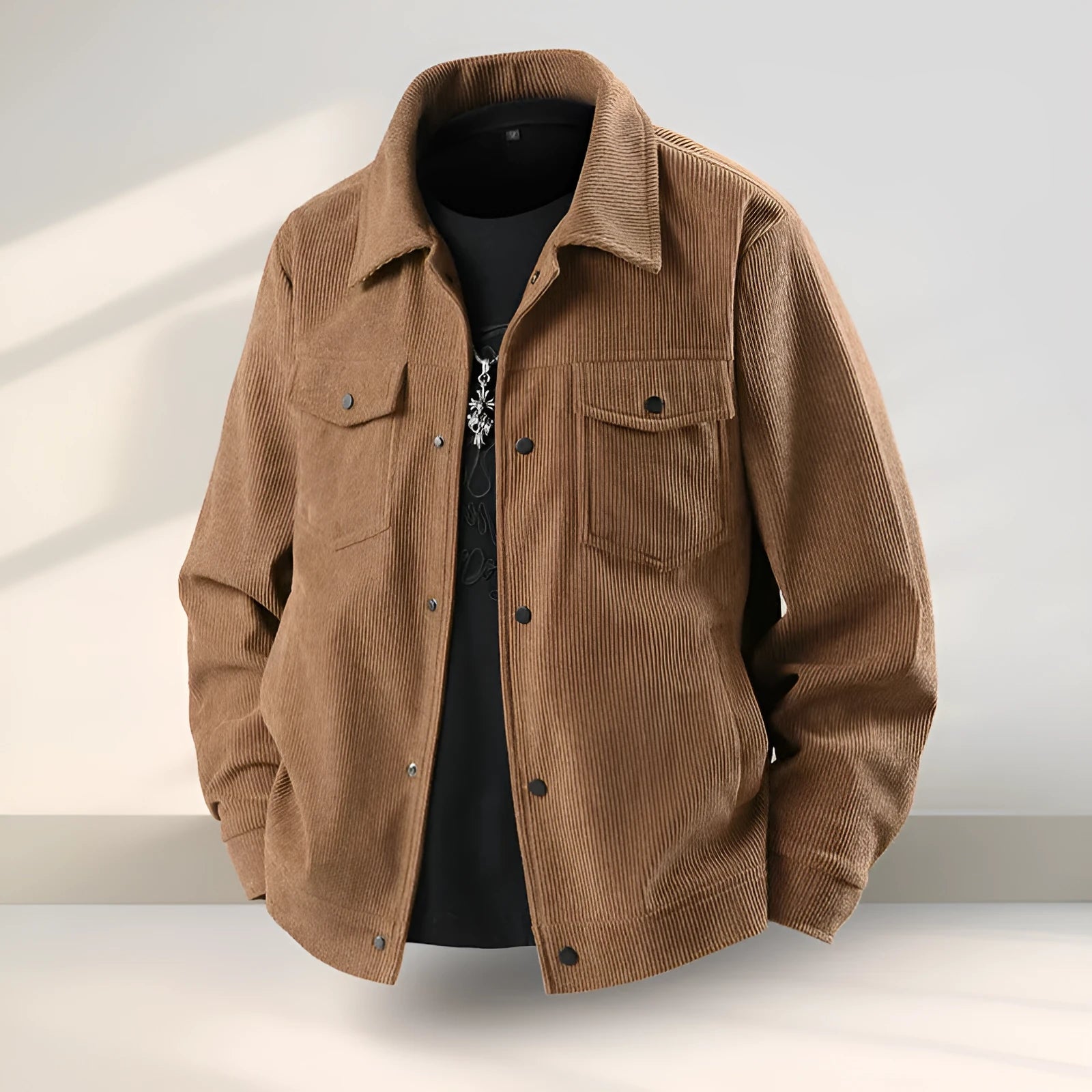 Slim-fit casual coat in Lycra fabric with polyvinyl alcohol lining, shown in black colour