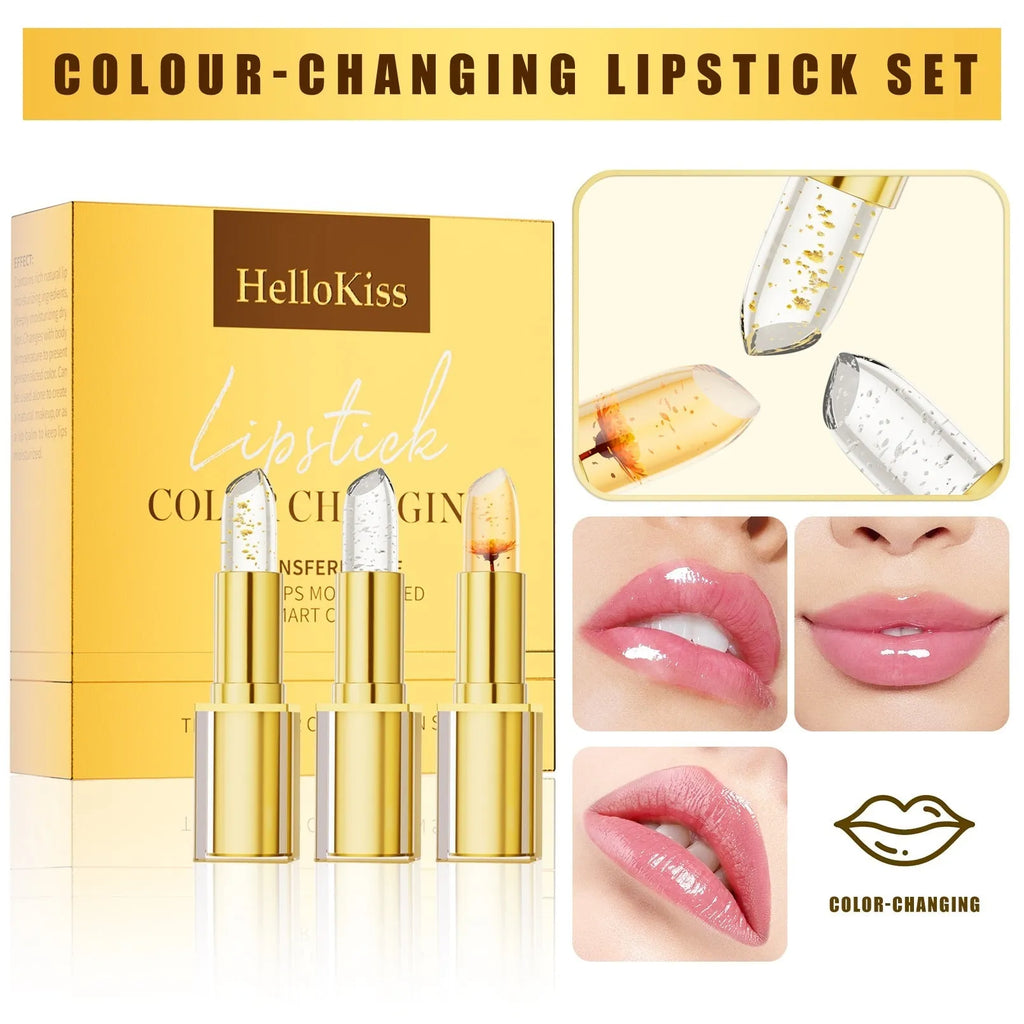 Gold packaged anti-smudge colour-changing lipstick tube with 3.5g gilding warm lip gloss