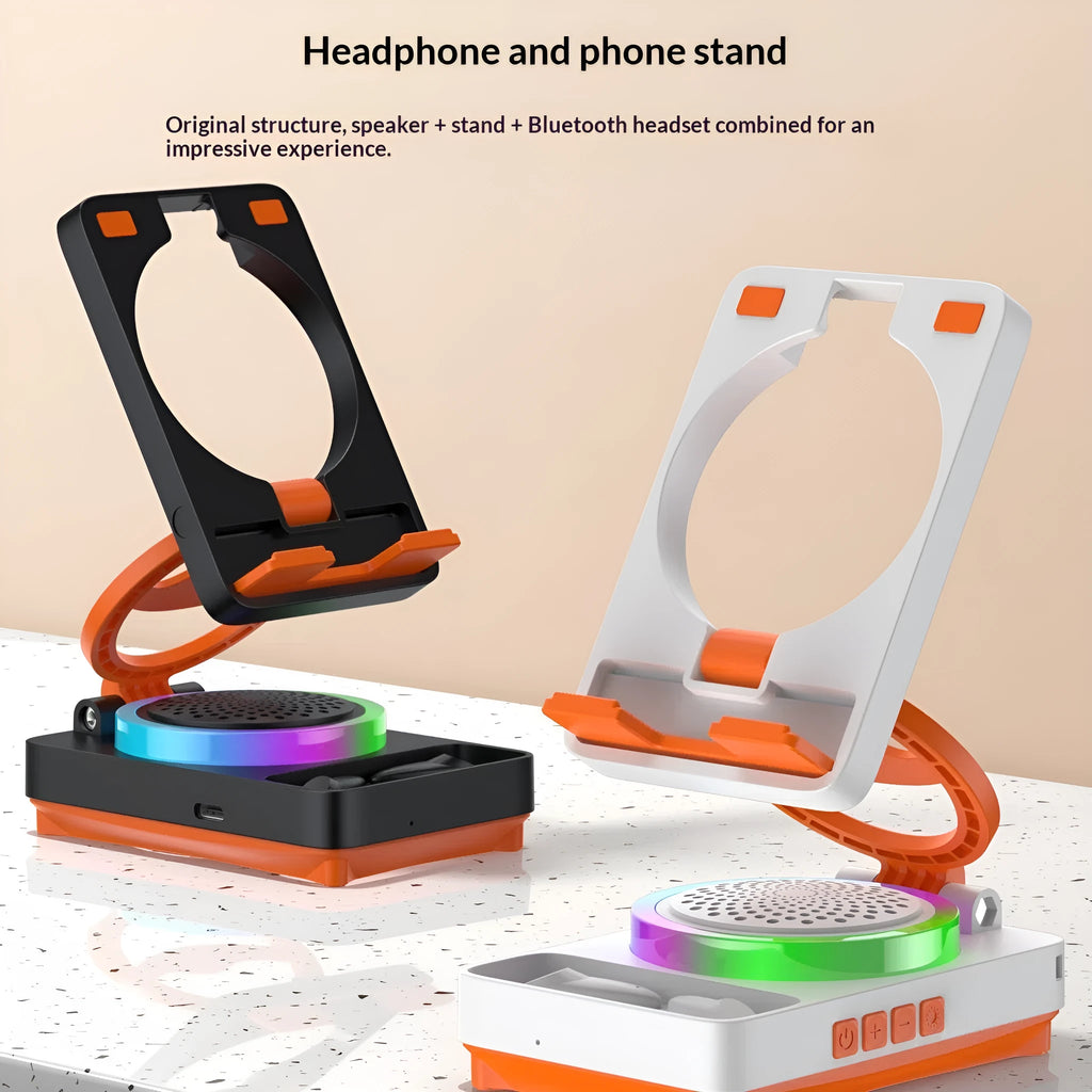 TF27BOX multifunctional mobile phone holder with integrated speaker in black and white colour options