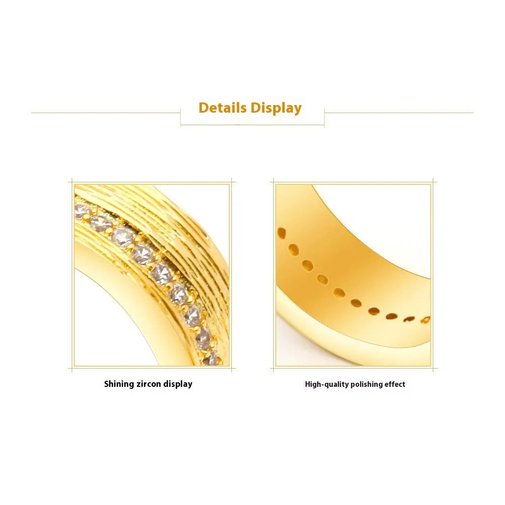 Gold geometric zircon ring for women in sizes 6, 7, and 8 with electroplated copper construction