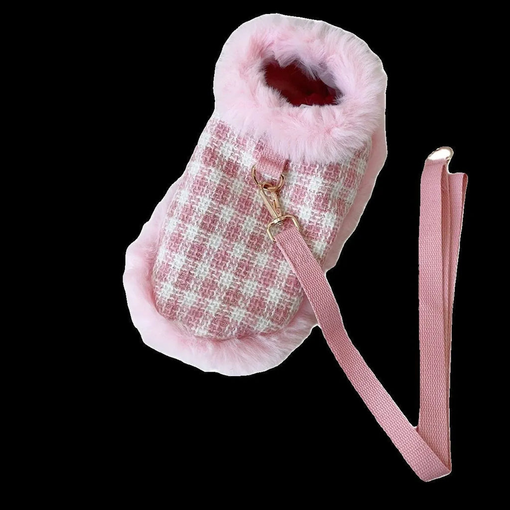 Pink cat costume set with beret, cape and rope in polyester fabric