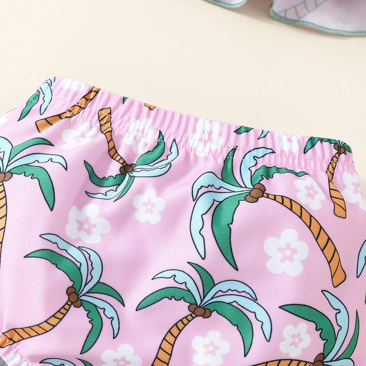 Children's white two-piece swimsuit set with beach shorts for spring beach wear