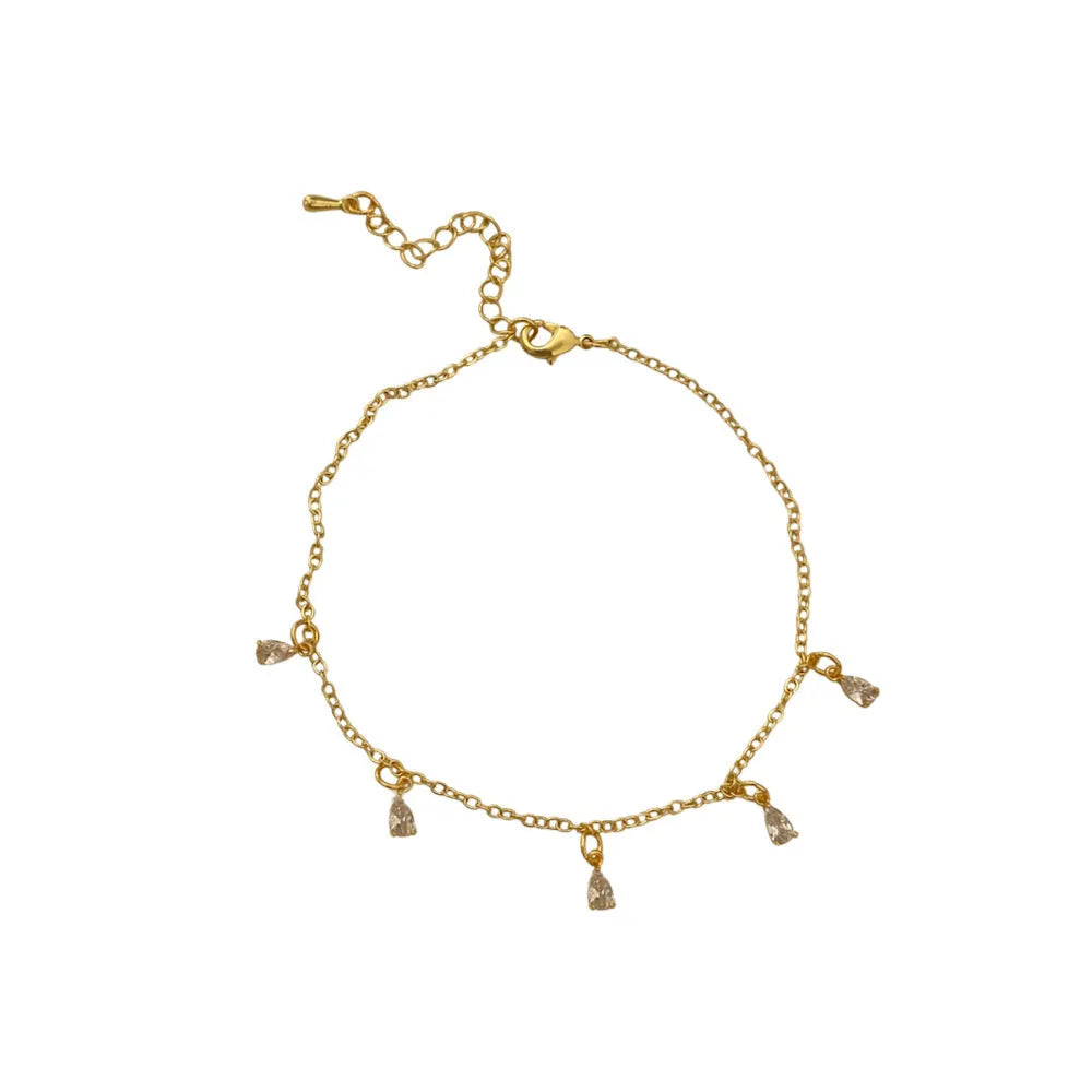 Women's zircon necklace set with matching geometric earrings and anklet featuring meteor shower pattern