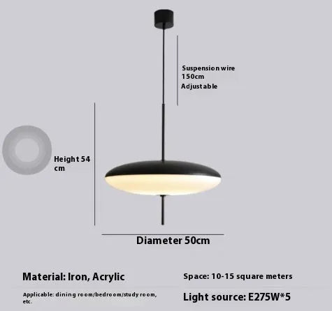 Nordic retro UFO-shaped designer chandelier ceiling light in all white or black and white finish.