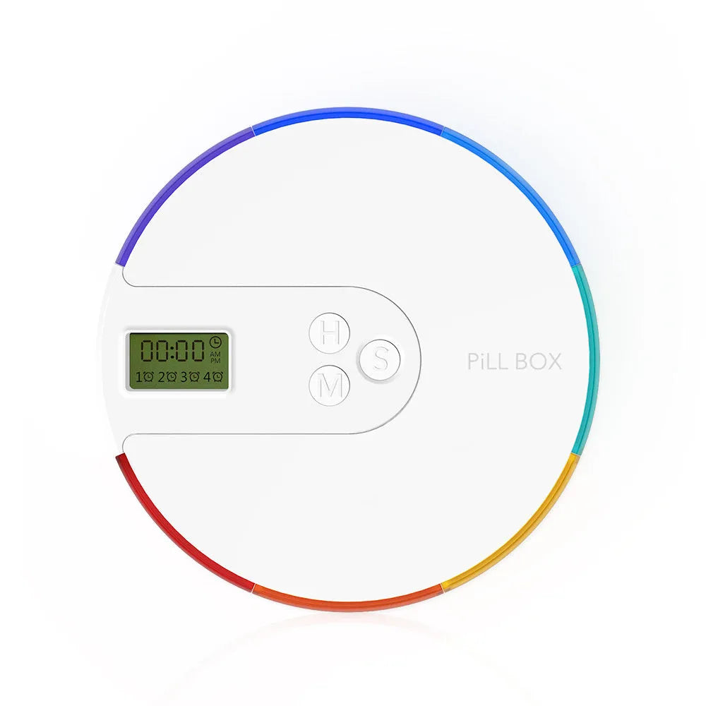 7-compartment alarm clock pill dispenser with medication reminders in multiple colour options