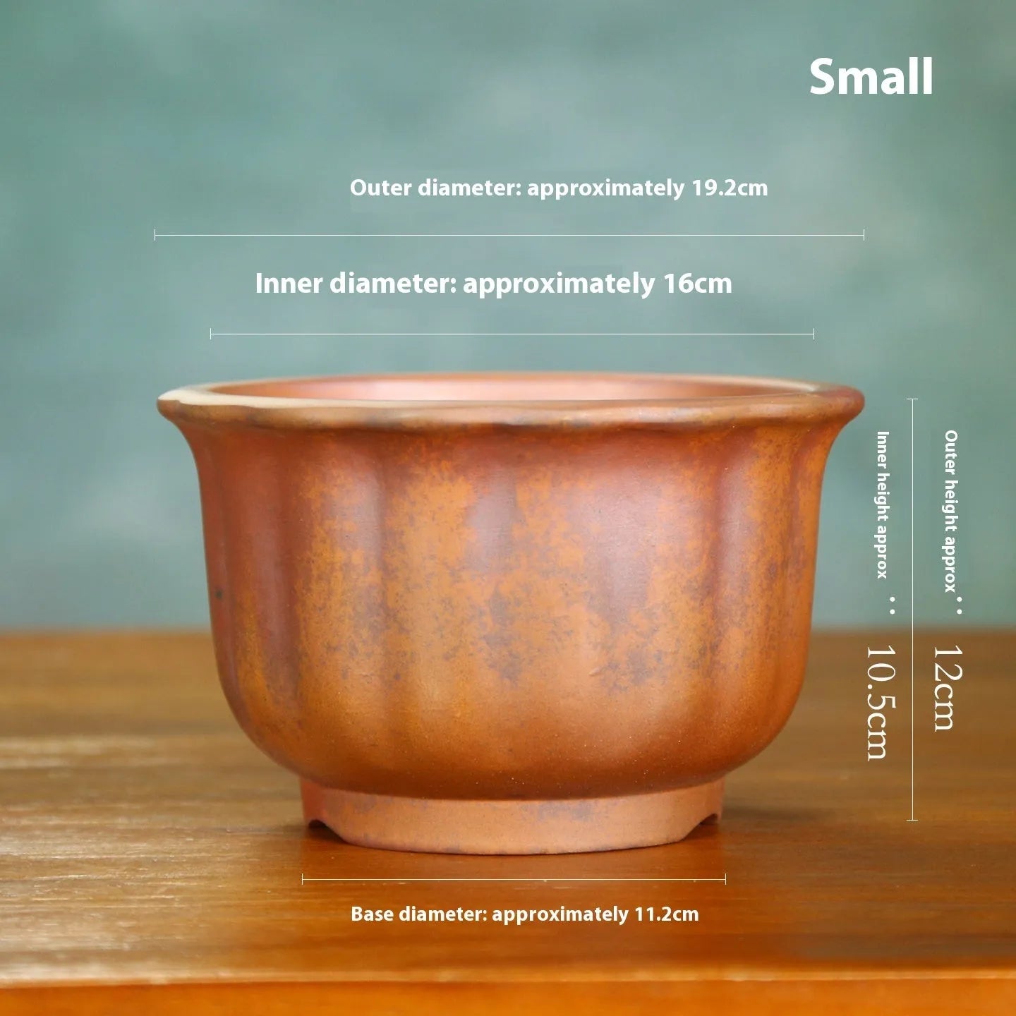 Large indoor ceramic flowerpot with antique carved flower design in purple sand clay