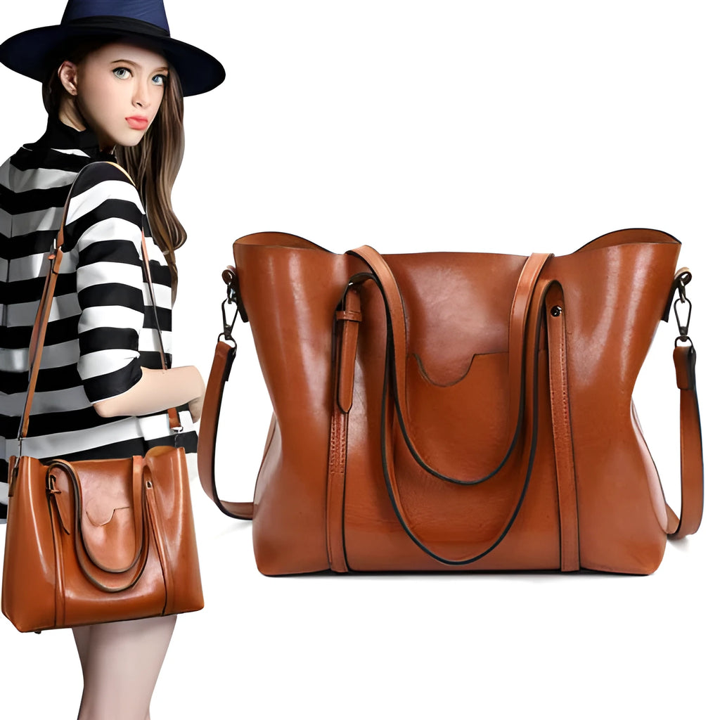 Retro messenger bag for women showing coffee colour option with A4 magazine for scale