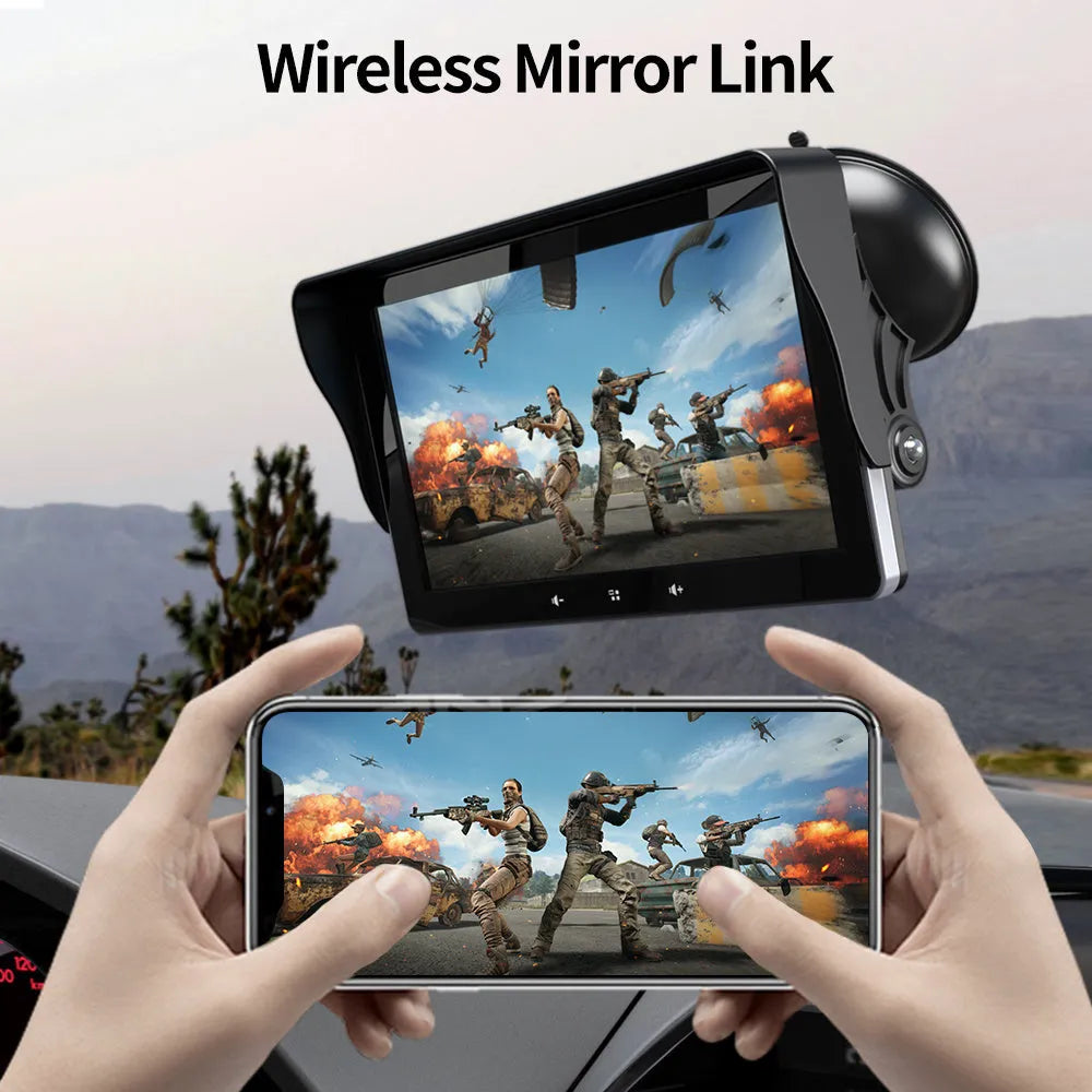 7-inch wireless CarPlay car display with ceiling mount and astern video functionality