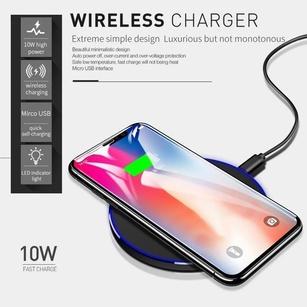 Black ultra-thin wireless charging pad with 98mm square surface for smartphone fast charging