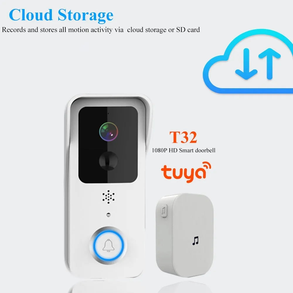 Black and white waterproof smart home visual doorbell with app connectivity for remote security monitoring